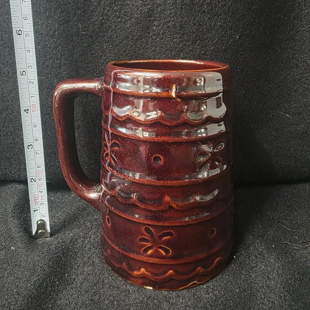 Vintage Marcrest Daisy Dot Stoneware Beer Stein Mug Brown Drip Glaze MCM